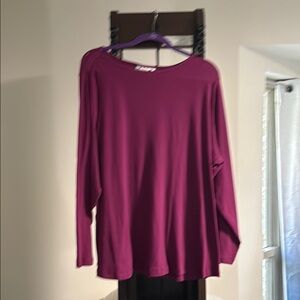 Denim&Co Magenta Long Sleeve Ribbed T-shirt